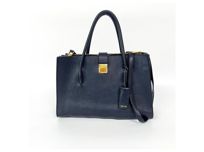 Miu Miu Madras Leather Large Azul marino - vista 2