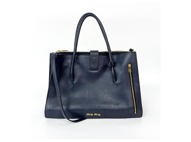 Miu Miu Madras Leather Large Azul marino - vista 3