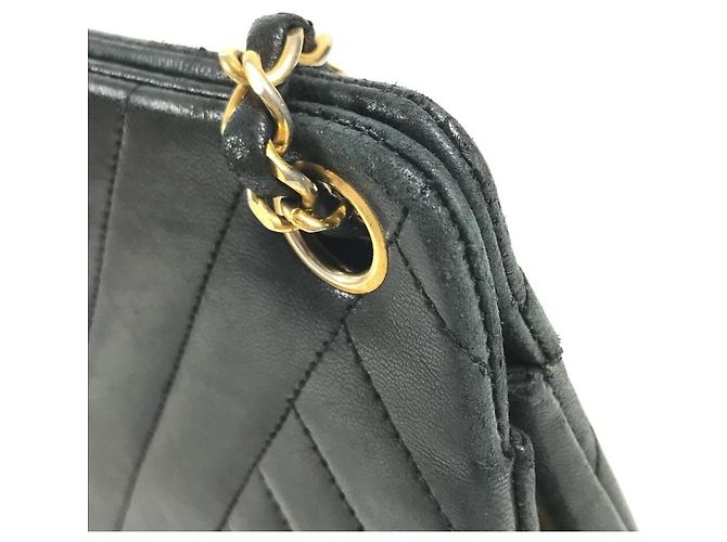 Timeless Chanel Vintage CC Coco Mark Logo Kettentasche Schwarz Golden - Ansicht 11