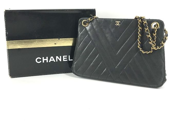 Timeless Chanel Vintage CC Coco Mark Logo Kettentasche Schwarz Golden - Ansicht 17