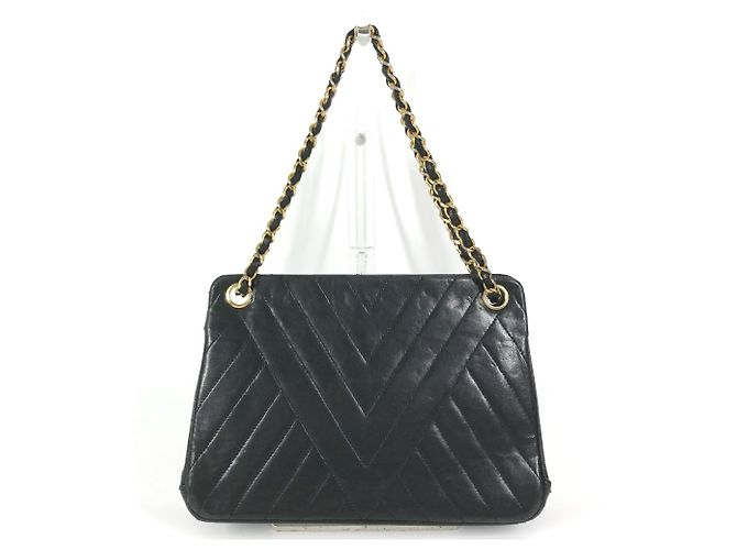 Timeless Chanel Vintage CC Coco Mark Logo Kettentasche Schwarz Golden - Ansicht 2
