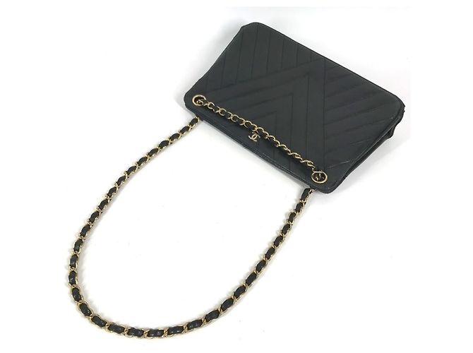 Timeless Chanel Vintage CC Coco Mark Logo Kettentasche Schwarz Golden - Ansicht 9