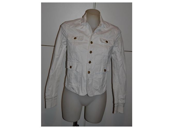 Dsquared2 White Cotton Military Jacket with Gold Buttons - view 2
