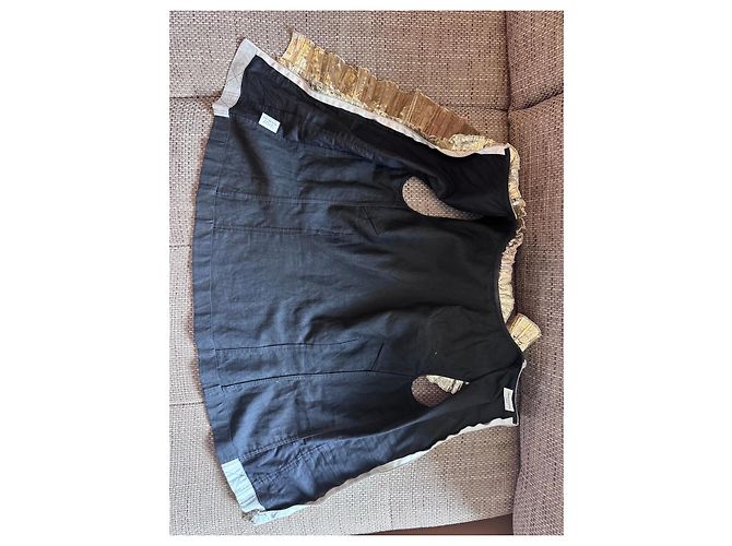 Dries Van Noten Top sin mangas negro con cuello de volantes dorados - vista 8