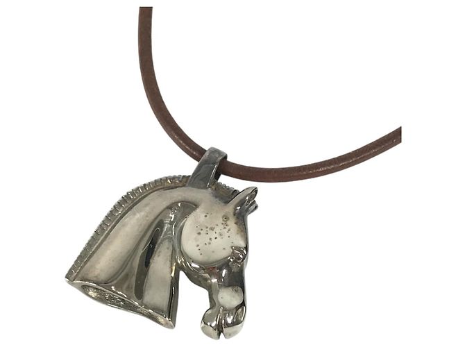 Hermès Hermes Cheval Horse Accessory Choker Marrone Argento - vista 2
