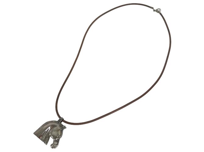 Hermès Hermes Cheval Horse Accessory Choker Marrone Argento - vista 3