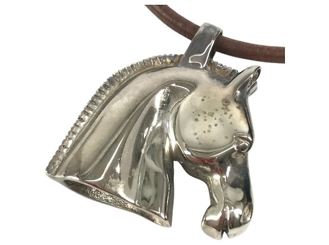 Hermès Hermes Cheval Horse Accessory Choker Marrone Argento - vista 4
