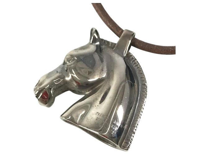 Hermès Hermes Cheval Horse Accessory Choker Marrone Argento - vista 5