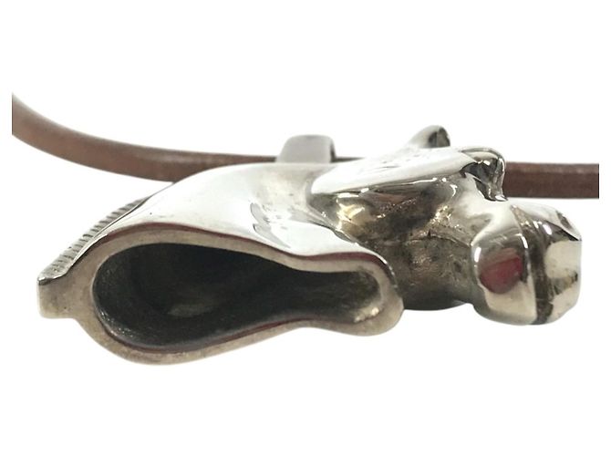 Hermès Hermes Cheval Horse Accessory Choker Marrone Argento - vista 6