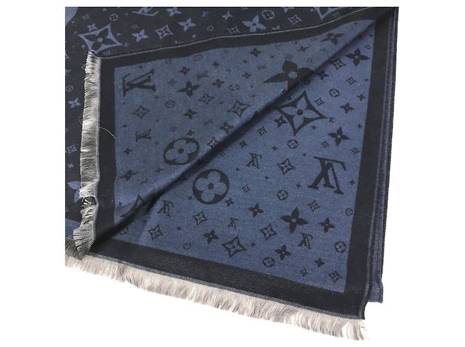 Sciarpa in lana e seta Monogram Louis Vuitton Blu Monogramma - vista 8