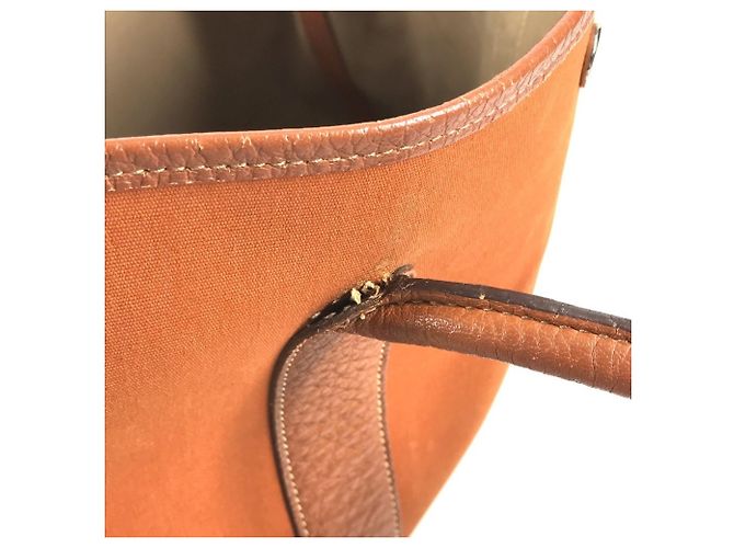 Borsa a spalla in pelle e tela Garden Party PM di Hermès Arancione - vista 15