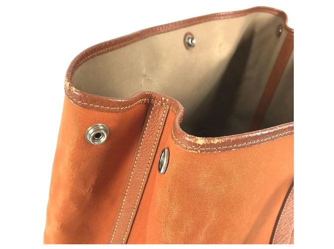 Borsa a spalla in pelle e tela Garden Party PM di Hermès Arancione - vista 17