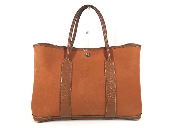Borsa a spalla in pelle e tela Garden Party PM di Hermès Arancione - vista 2