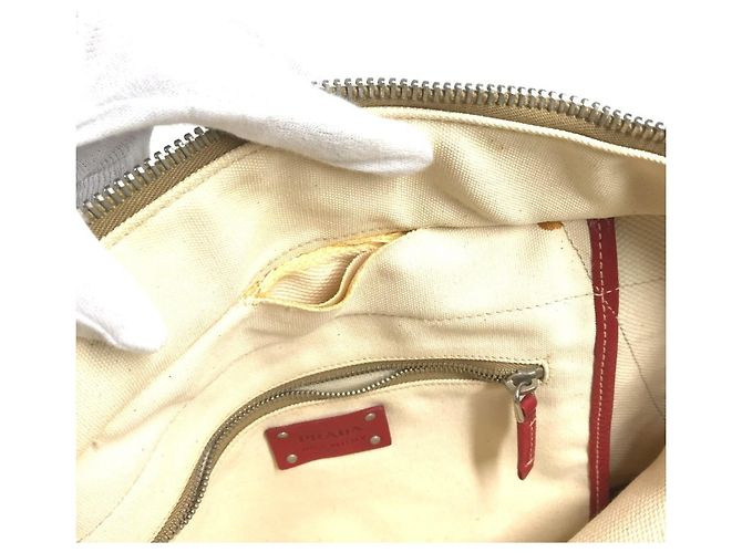 Bolsa de ombro e tote com estampa total da Prada Vermelho Bege Amarelo - vista 15
