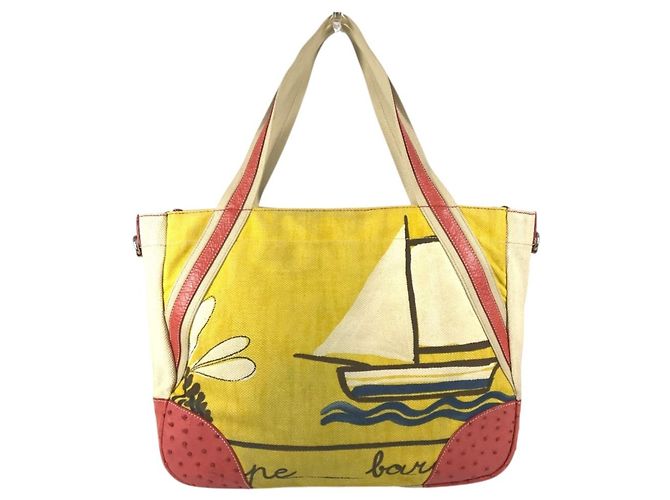 Bolsa de ombro e tote com estampa total da Prada Vermelho Bege Amarelo - vista 2