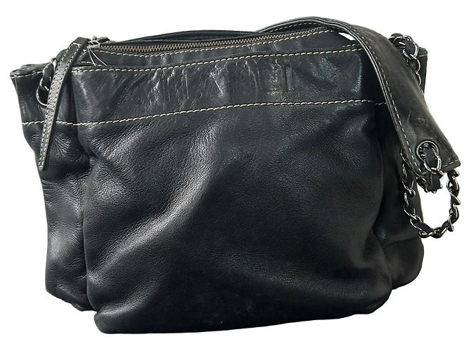 Borsa a tracolla camera accordion Chanel LAX in pelle d'agnello nera 2003/2004 - vista 2