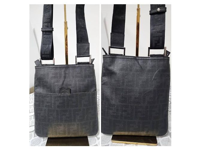 Fendi Borsa Messenger Piatta Zucca Nero/Grigio - vista 6
