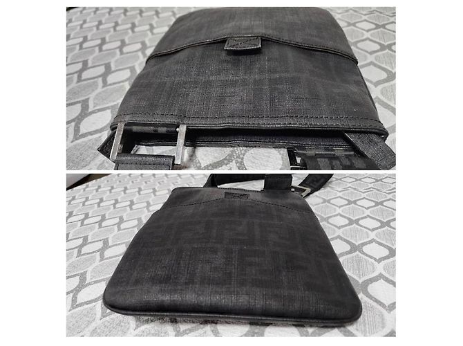 Fendi Borsa Messenger Piatta Zucca Nero/Grigio - vista 7