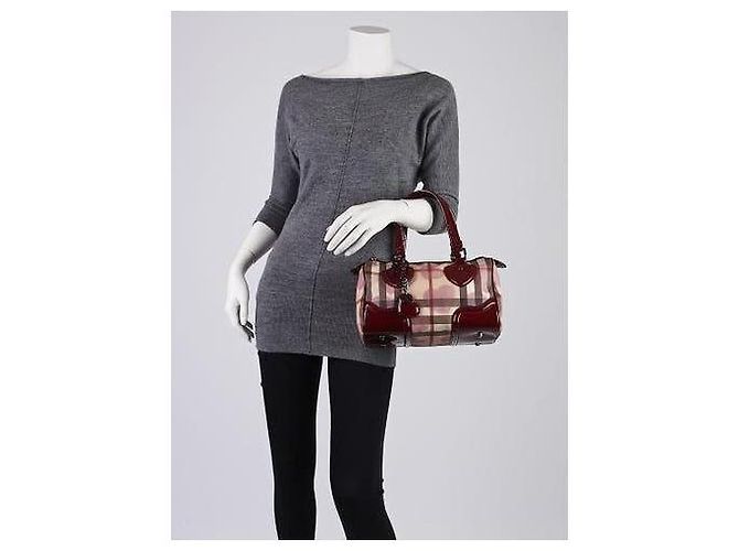 Burberry Borsa Bowling Heart Chester Tela Supernova Check e Pelle Verniciata Rosso Beige - vista 11