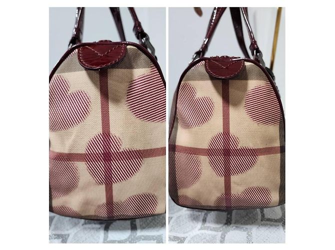 Burberry Borsa Bowling Heart Chester Tela Supernova Check e Pelle Verniciata Rosso Beige - vista 4