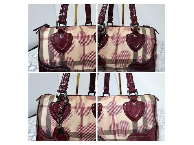 Burberry Borsa Bowling Heart Chester Tela Supernova Check e Pelle Verniciata Rosso Beige - vista 6
