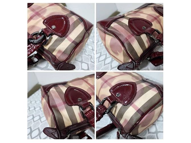 Burberry Borsa Bowling Heart Chester Tela Supernova Check e Pelle Verniciata Rosso Beige - vista 8