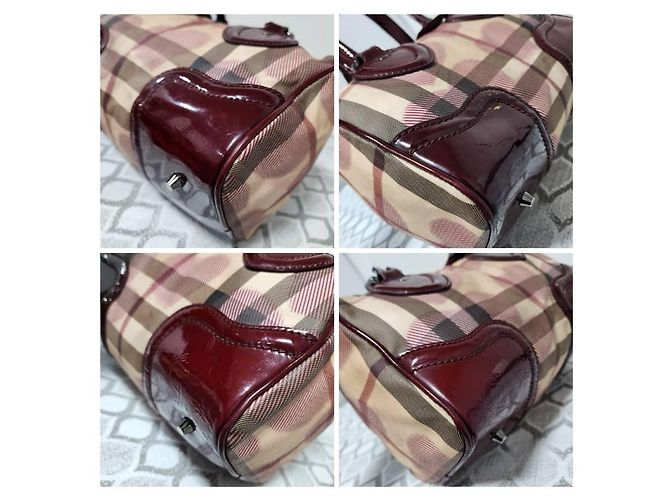 Burberry Borsa Bowling Heart Chester Tela Supernova Check e Pelle Verniciata Rosso Beige - vista 9
