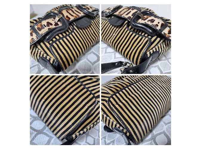 Fendi B Bag gestreifter Samt Braun Schwarz Beige - Ansicht 10
