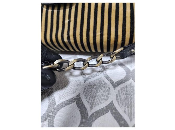Fendi B Bag gestreifter Samt Braun Schwarz Beige - Ansicht 11
