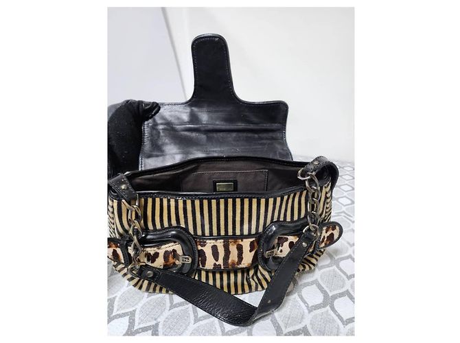 Fendi B Bag gestreifter Samt Braun Schwarz Beige - Ansicht 12