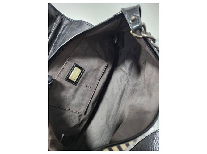 Fendi B Bag gestreifter Samt Braun Schwarz Beige - Ansicht 13