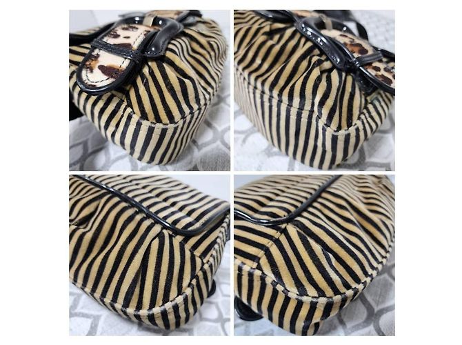 Fendi B Bag gestreifter Samt Braun Schwarz Beige - Ansicht 14