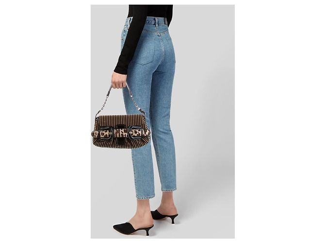 Fendi B Bag gestreifter Samt Braun Schwarz Beige - Ansicht 16
