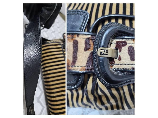 Fendi B Bag gestreifter Samt Braun Schwarz Beige - Ansicht 9