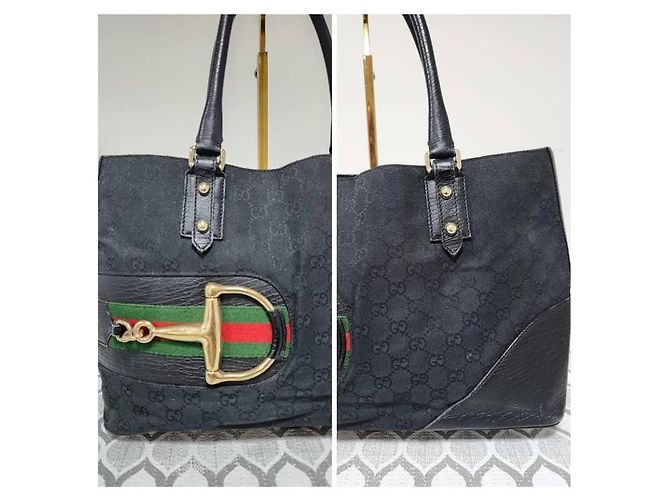 Gucci Borsa Tote GG Canvas Horsebit Nera Nero - vista 7