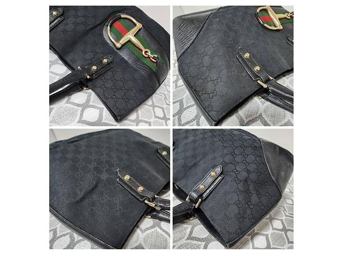 Gucci Borsa Tote GG Canvas Horsebit Nera Nero - vista 8