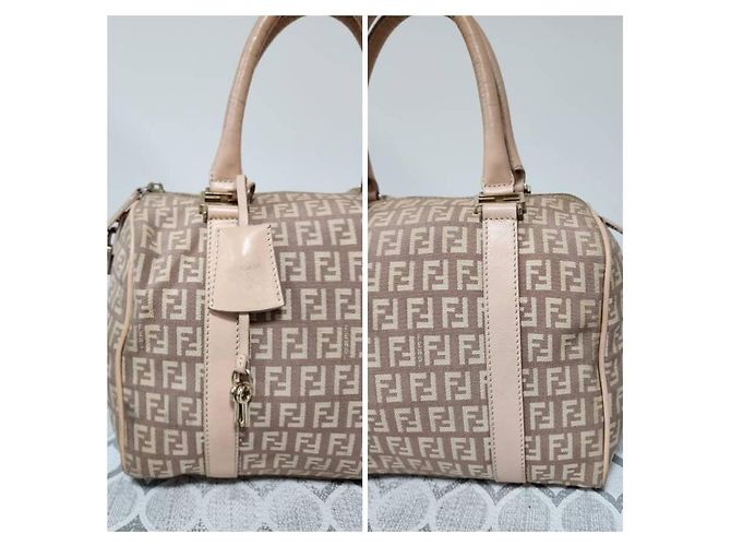 Fendi Zucchino FF Handtasche Beige Rosa Pink - Ansicht 10