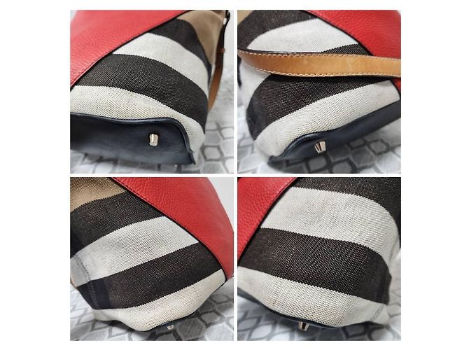 Burberry Ashby Borsa Hobo in Tela - Rosso, Beige, Marrone Nero - vista 10