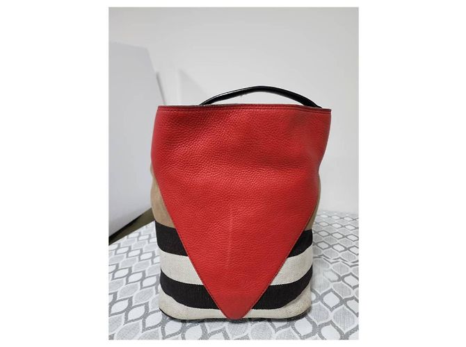 Burberry Ashby Borsa Hobo in Tela - Rosso, Beige, Marrone Nero - vista 3