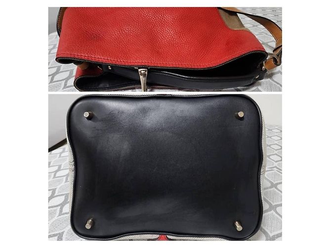 Burberry Ashby Borsa Hobo in Tela - Rosso, Beige, Marrone Nero - vista 8