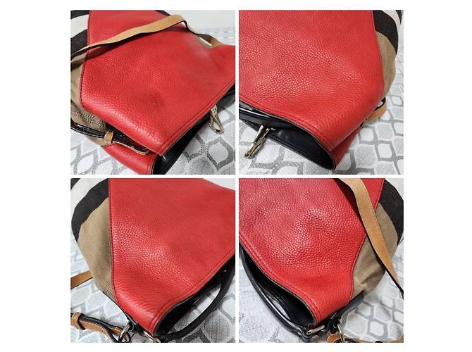 Burberry Ashby Borsa Hobo in Tela - Rosso, Beige, Marrone Nero - vista 9