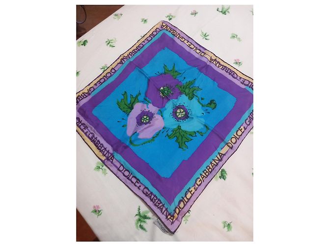 Dolce & Gabbana Lenço de seda com flores Azul Bege Verde Roxo - vista 2