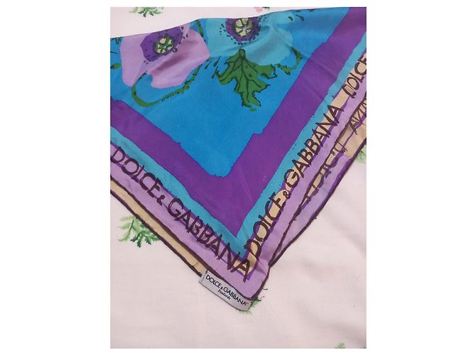 Dolce & Gabbana Lenço de seda com flores Azul Bege Verde Roxo - vista 3