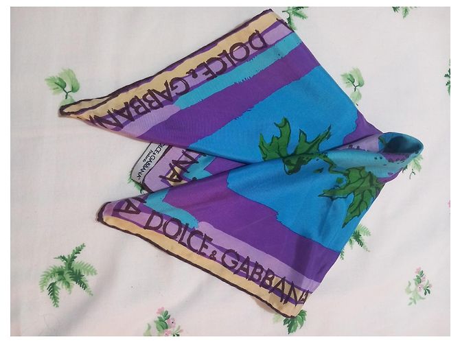 Dolce & Gabbana Lenço de seda com flores Azul Bege Verde Roxo - vista 4