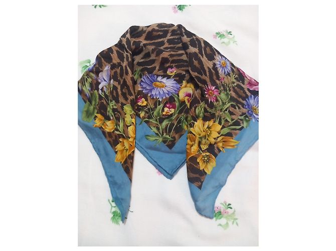 Dolce & Gabbana Seidentuch mit Animalier- und Blumendruck Braun Mehrfarben Leopardenprint - Ansicht 4