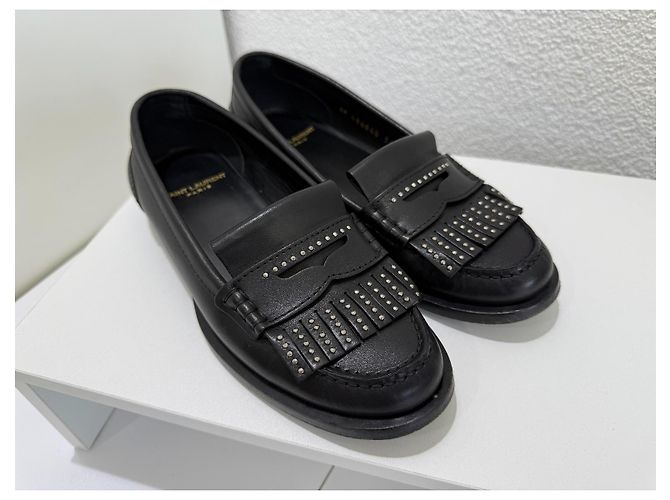 Autre Marque Saint Laurent Paris Mocassini in pelle nera borchiati Nero Silver hardware - vista 12