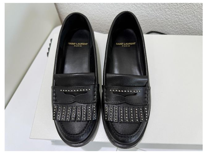 Autre Marque Saint Laurent Paris Mocassini in pelle nera borchiati Nero Silver hardware - vista 13