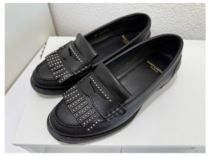 Autre Marque Saint Laurent Paris Mocassini in pelle nera borchiati Nero Silver hardware - vista 14