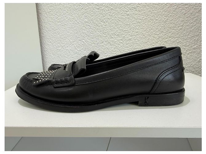 Autre Marque Saint Laurent Paris Mocassini in pelle nera borchiati Nero Silver hardware - vista 2