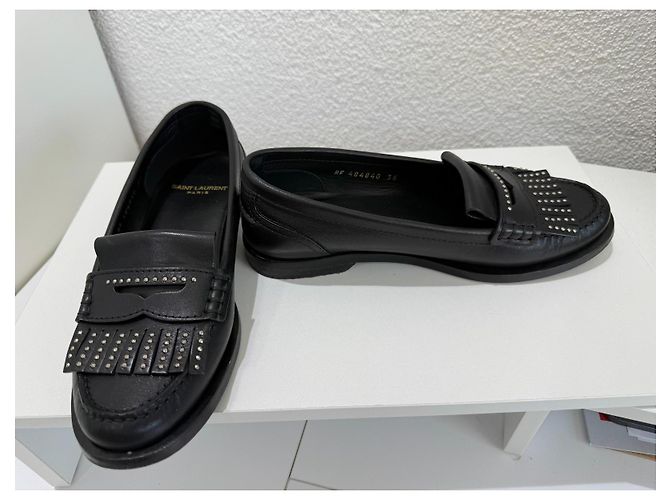 Autre Marque Saint Laurent Paris Mocassini in pelle nera borchiati Nero Silver hardware - vista 7